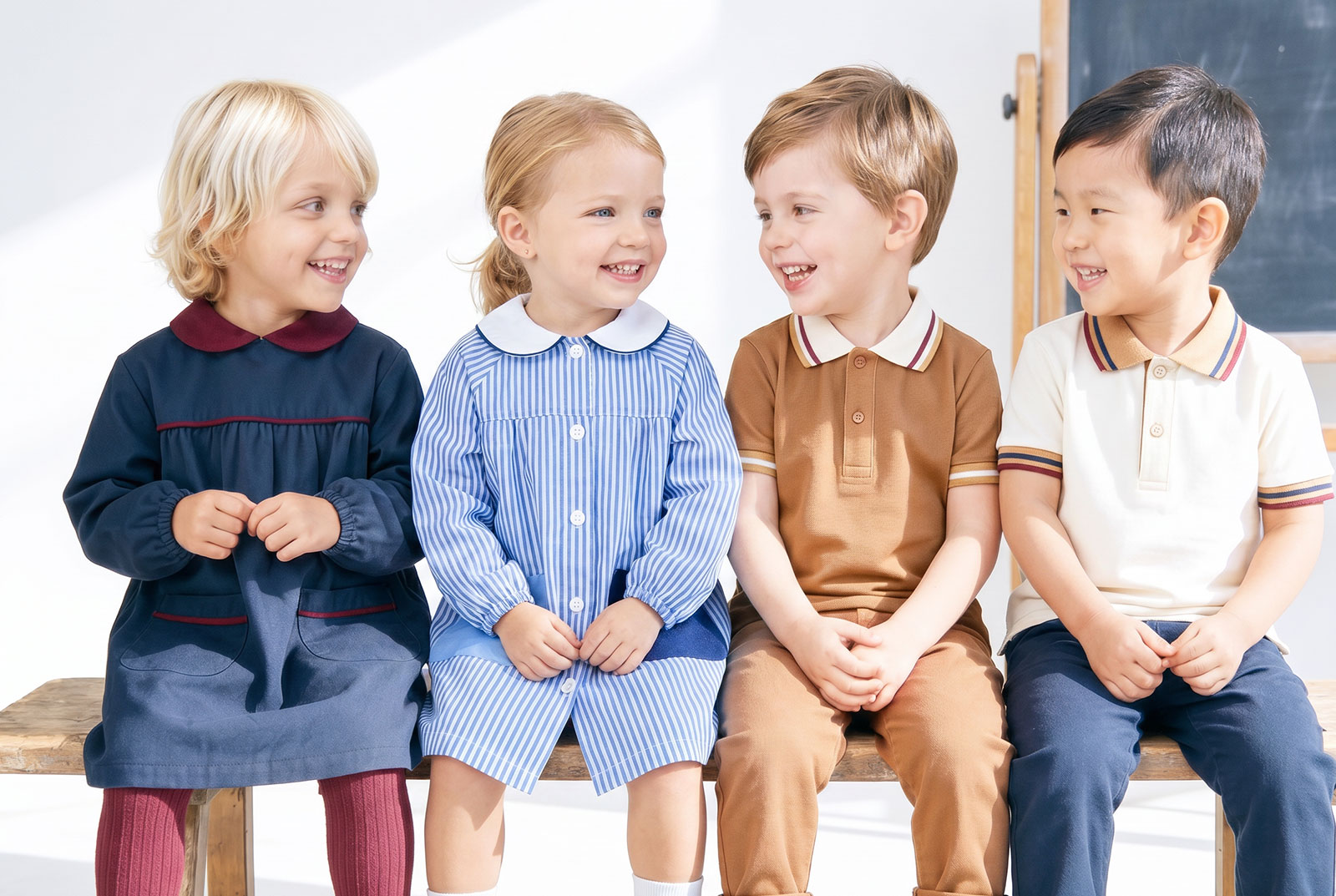 Grupo de niños de educación infantil con uniformes ROOTS